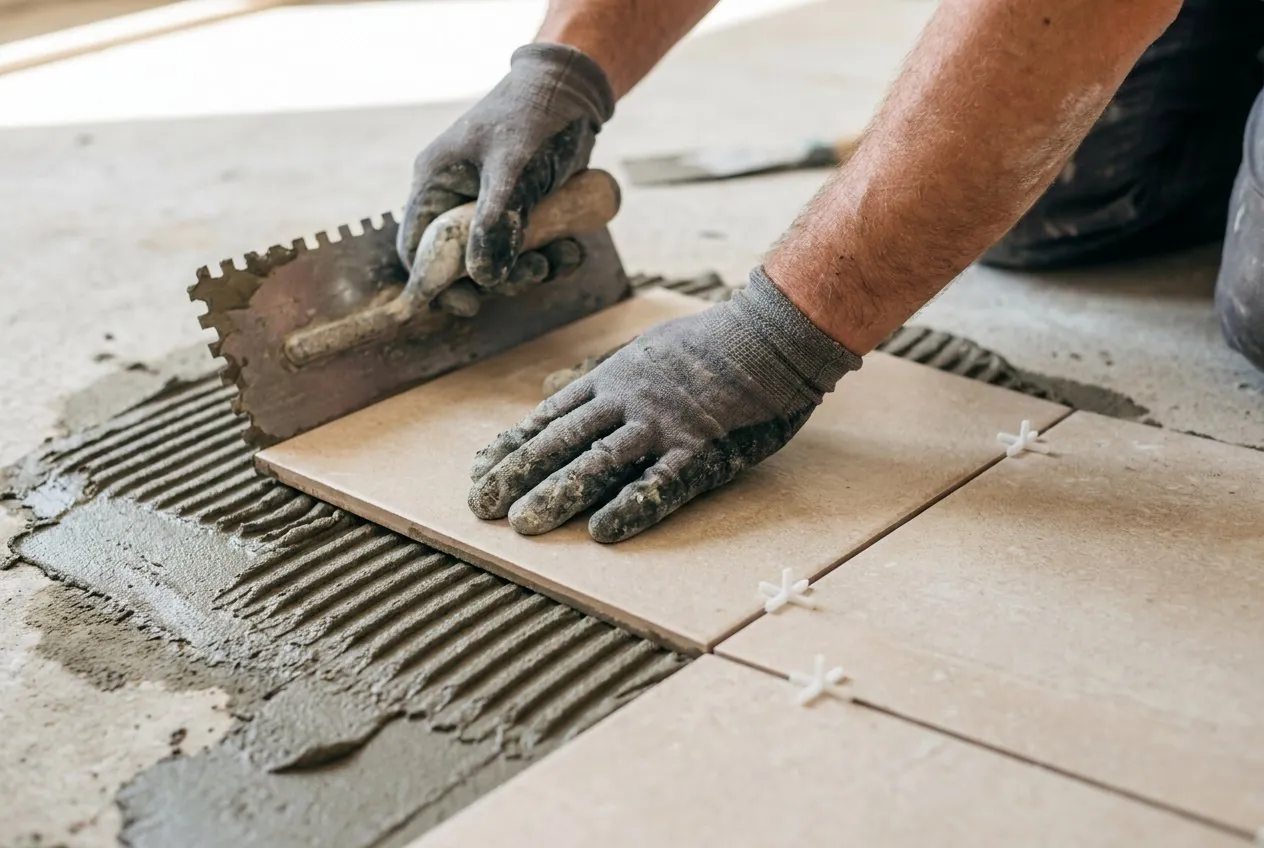 Carrelage grand format gris anthracite posé dans un séjour moderne