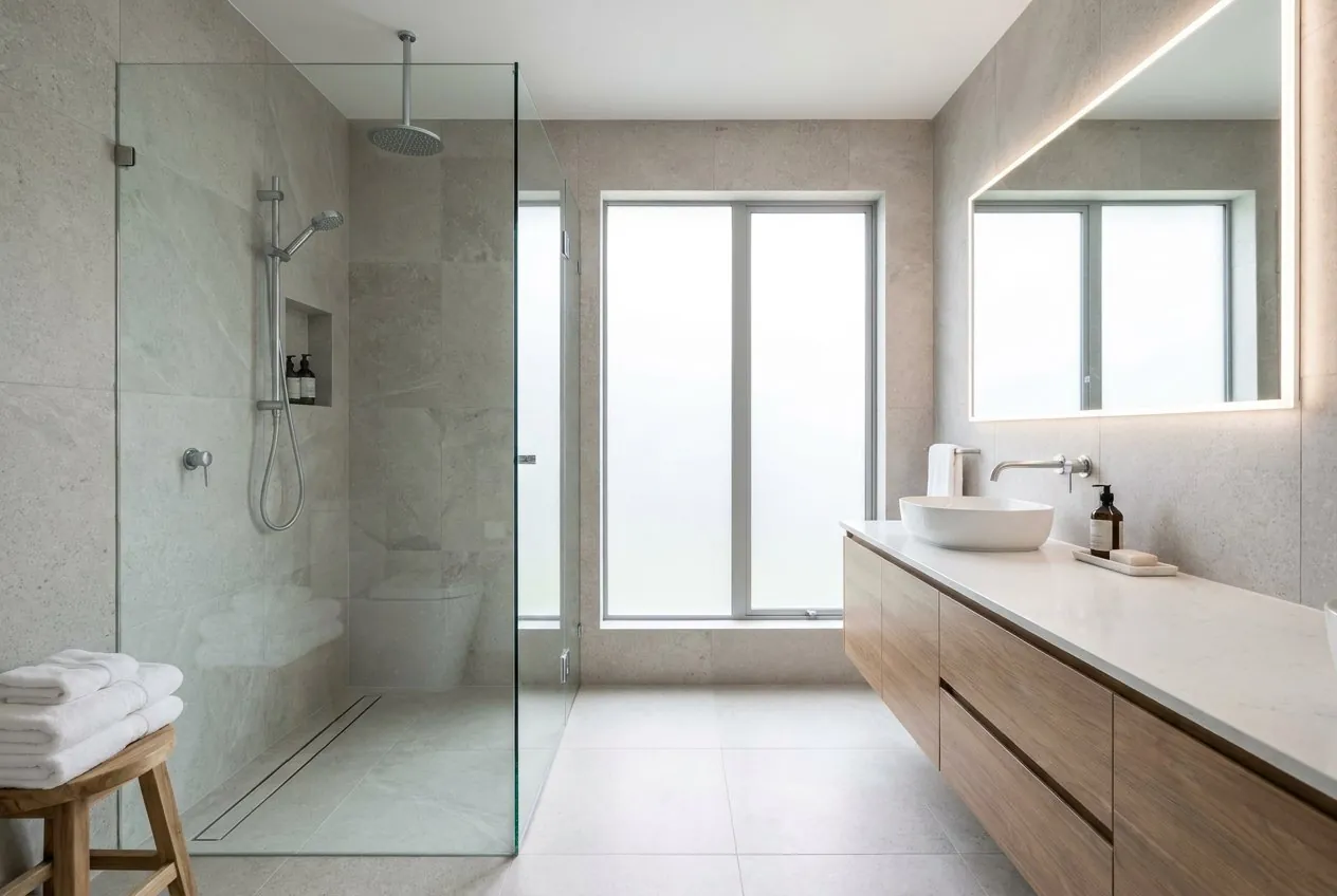 Douche à l'italienne avec mosaïque verte et noire